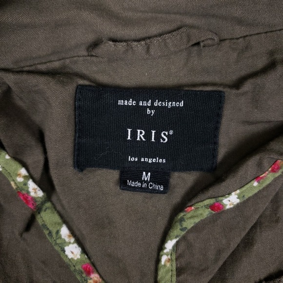 Iris Utility Jacket Hooded Cinched Waist M Olive Green Fall Layering Chore Coat - Picture 4 of 9